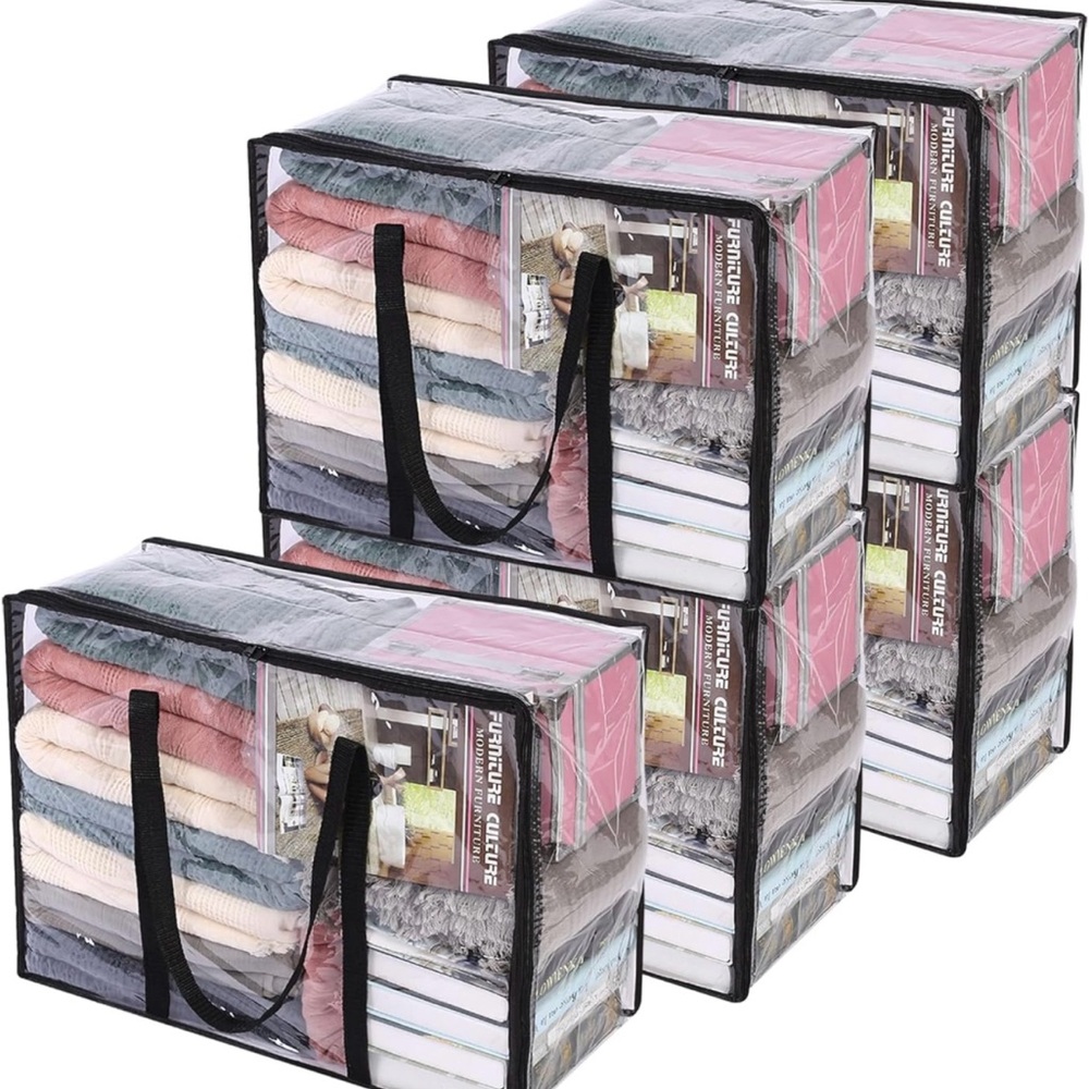 5 Pack Clear Clothes Storage Bag, 40L Zippered Closet Organizer, Plastic Storage